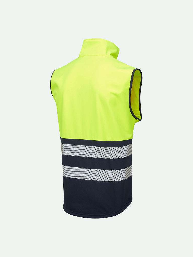 High-Vis Eco Coolair Softshell Gilet for safety - yellow rear view