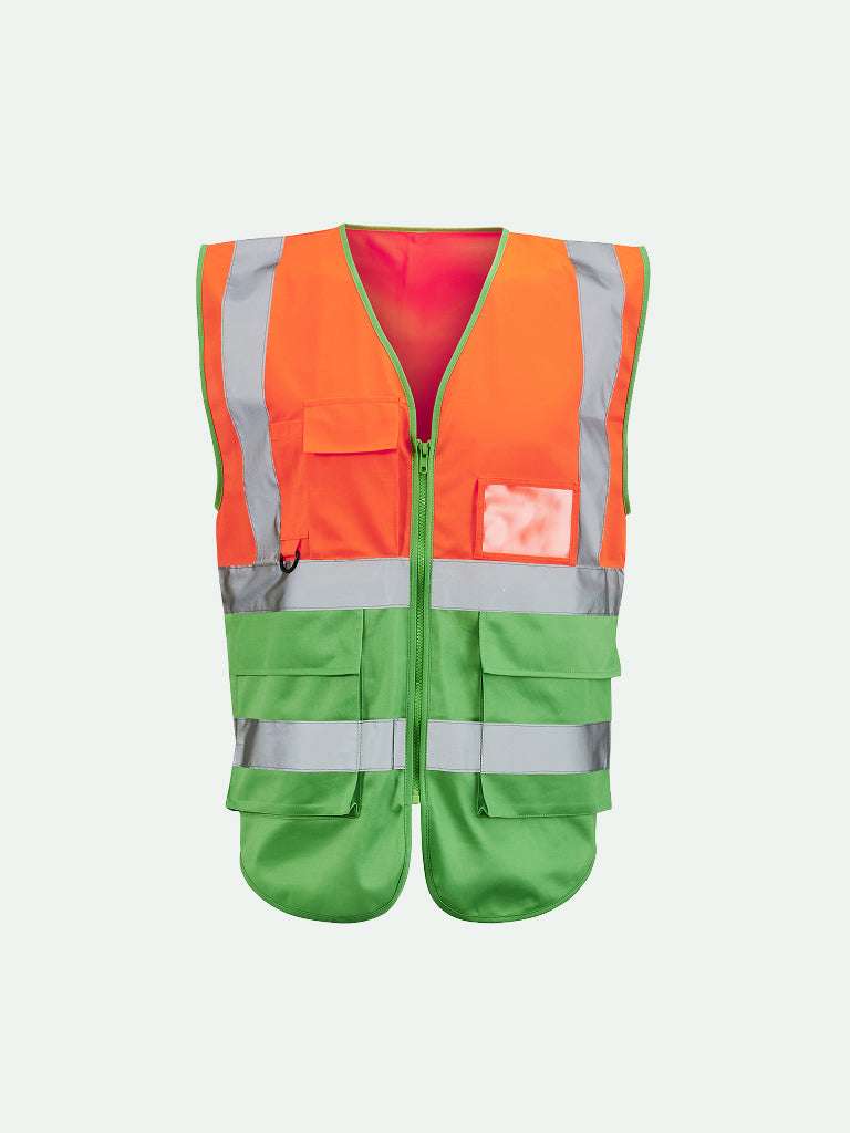 Hi-Vis Orange 2 Tone Executive Vest with green
