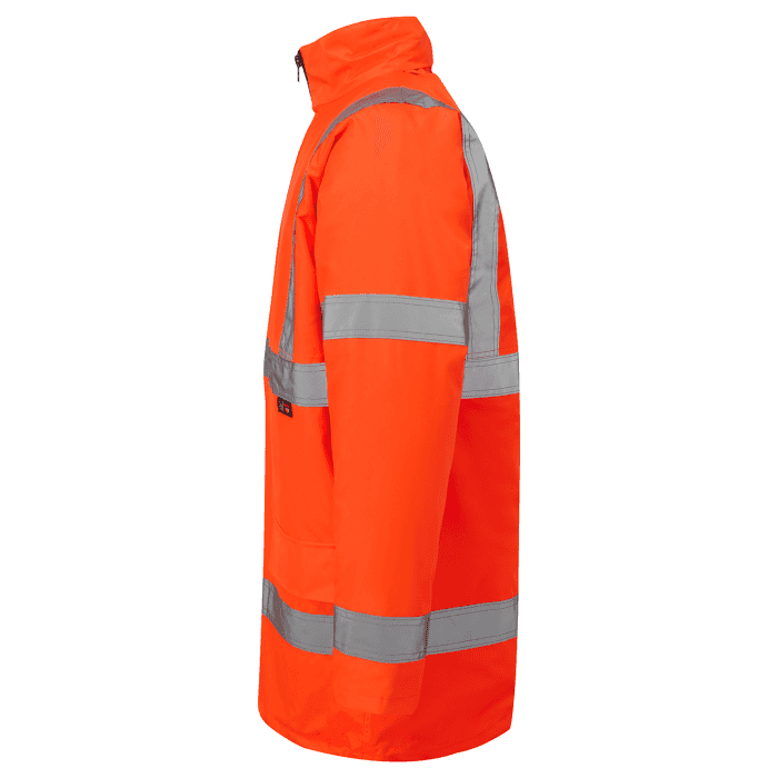 Standard hi-vis traffic parka jacket in orange left side view