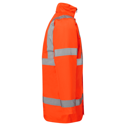 Standard hi-vis traffic parka jacket in orange side view