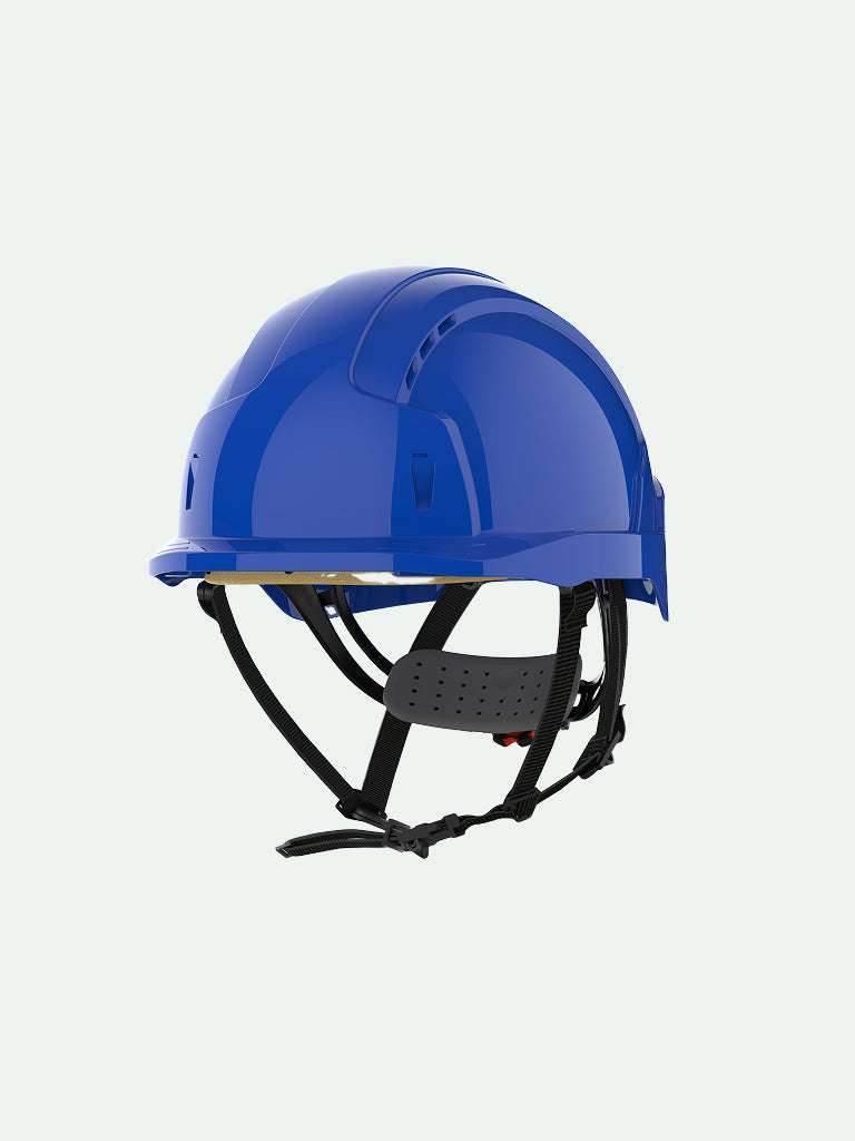 Blue safety helmet with secure fit for work safety gear