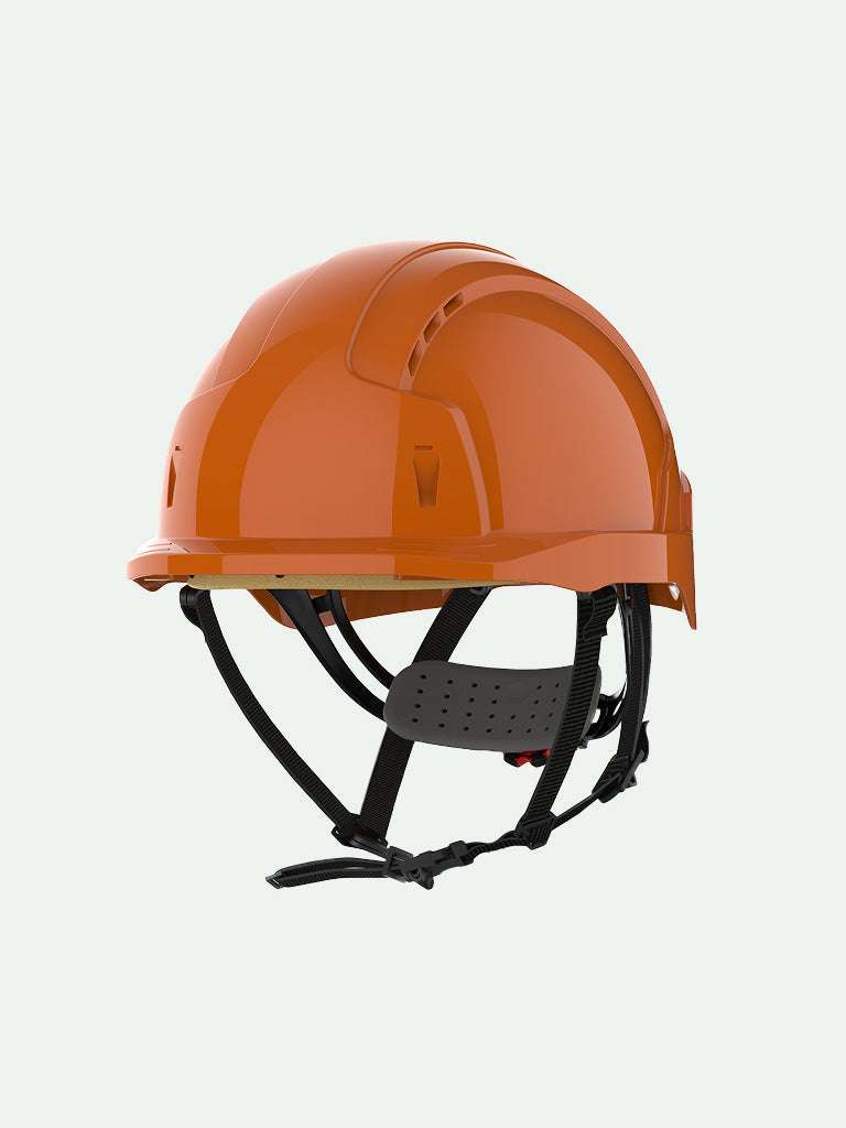 Orange safety helmet with protective design for industrial safety