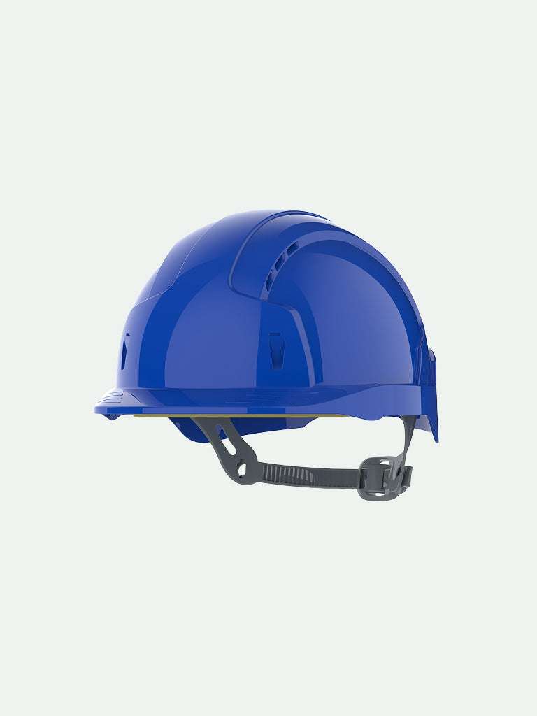 Blue safety helmet with slip ratchet