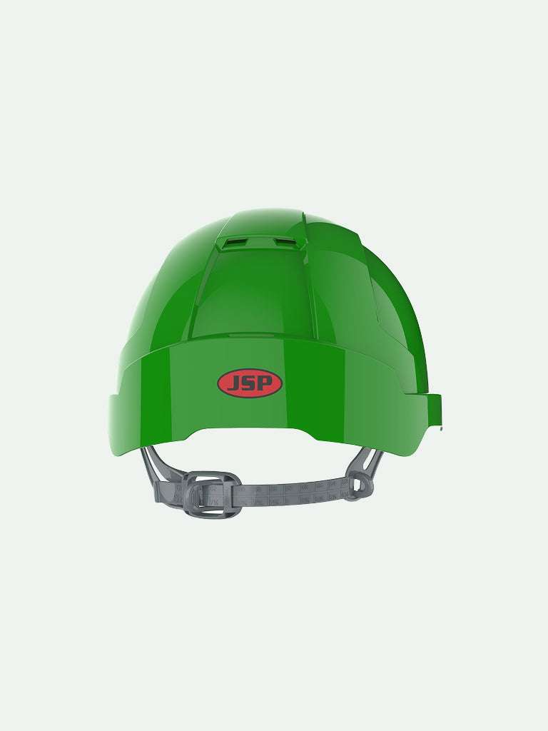 Green safety helmet with slip ratchet