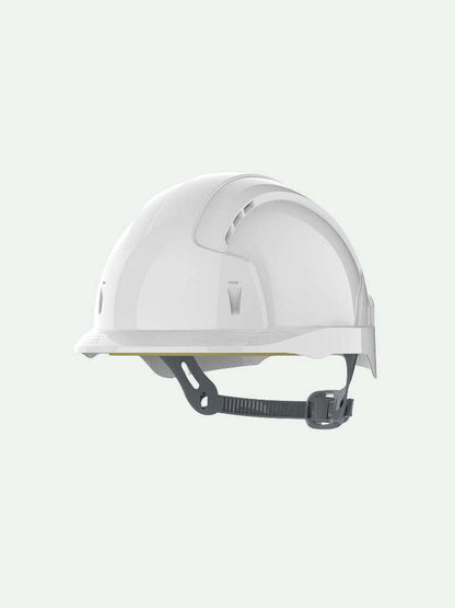 White safety helmet with slip ratchet
