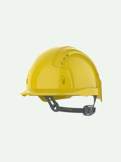 Yellow safety helmet with slip ratchet