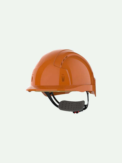 Orange safety helmet with wheel ratchet