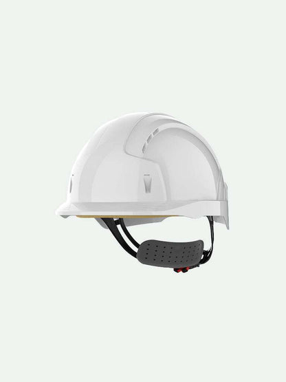 White safety helmet with wheel ratchet