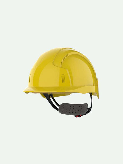 Yellow safety helmet with wheel ratchet