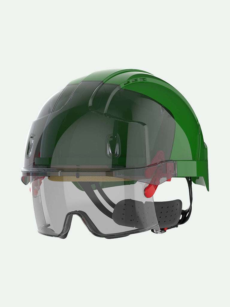 Green EVO VistaLens safety helmet with integrated eyewear
