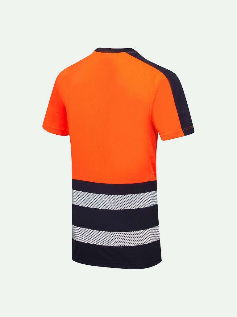 Hi-Vis Eco CoolMax t-shirt for safety workwear in orange rear view