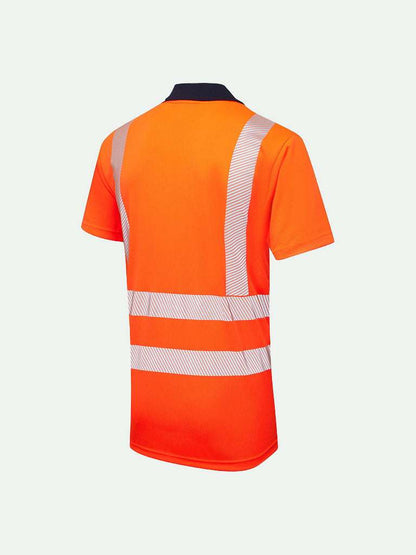 Hi-Vis Eco CoolMax Polo for safety workwear - orange rear view