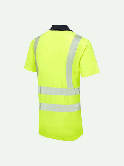 Hi-Vis Eco CoolMax Polo for safety workwear - yellow rear view