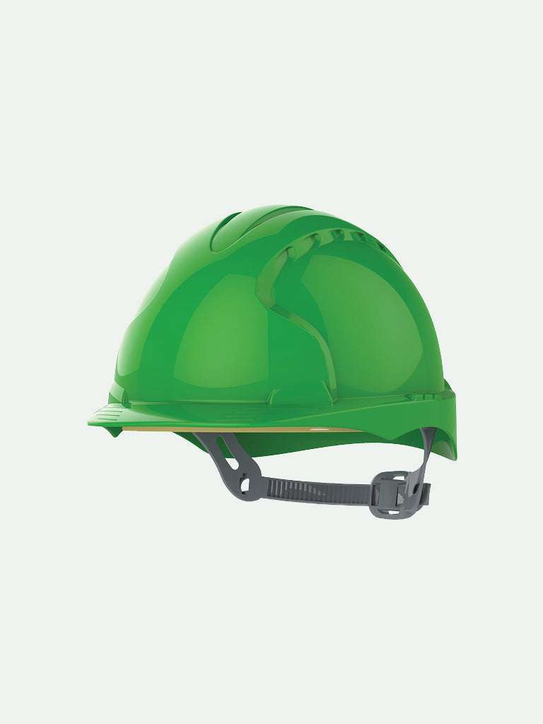 Green EVO3 safety helmet with slip ratchet system
