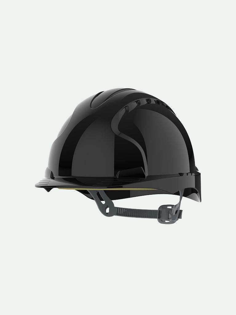 Black EVO3 safety helmet with slip ratchet for work safety
