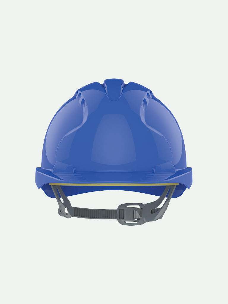 Front view of blue EVO®3 Safety Helmet with Slip Ratchet