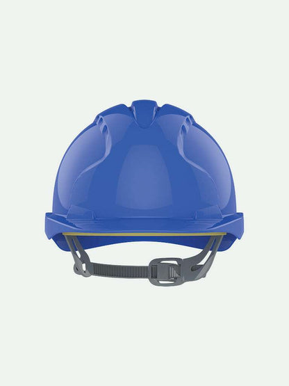 Front view of blue EVO®3 Safety Helmet with Slip Ratchet