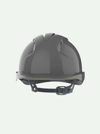 Front view of grey EVO3 safety helmet with ventilation