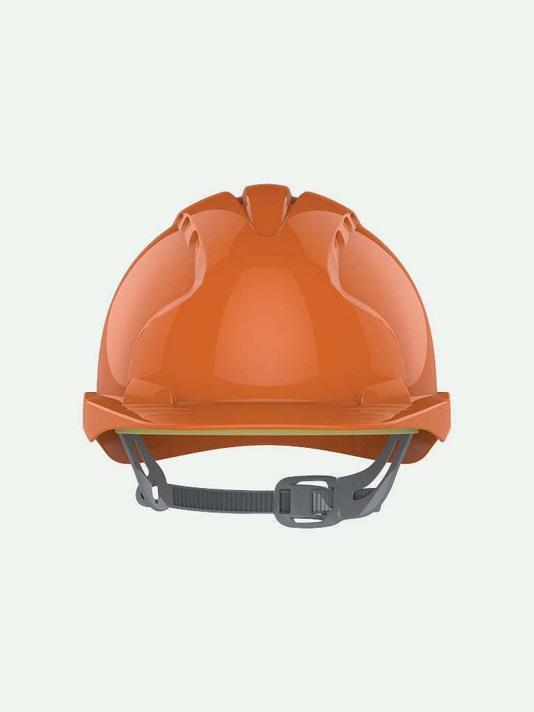 Front view of orange EVO®3 Safety Helmet with Slip Ratchet