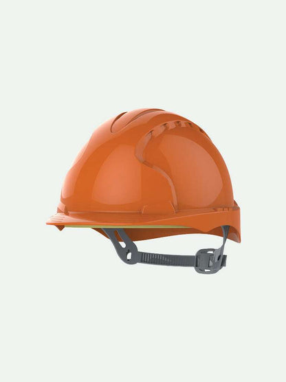 Orange EVO3 safety helmet with slip ratchet for industrial safety