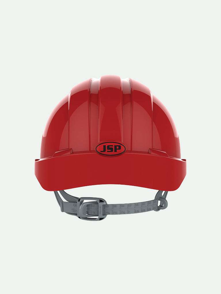 Side view of red EVO®3 Safety Helmet with Slip Ratchet