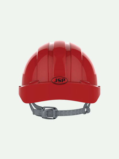Side view of red EVO®3 Safety Helmet with Slip Ratchet