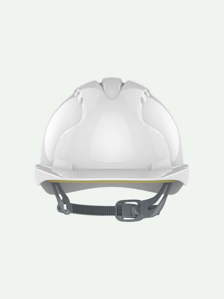 Front view of White EVO®3 Safety Helmet with Slip Ratchet