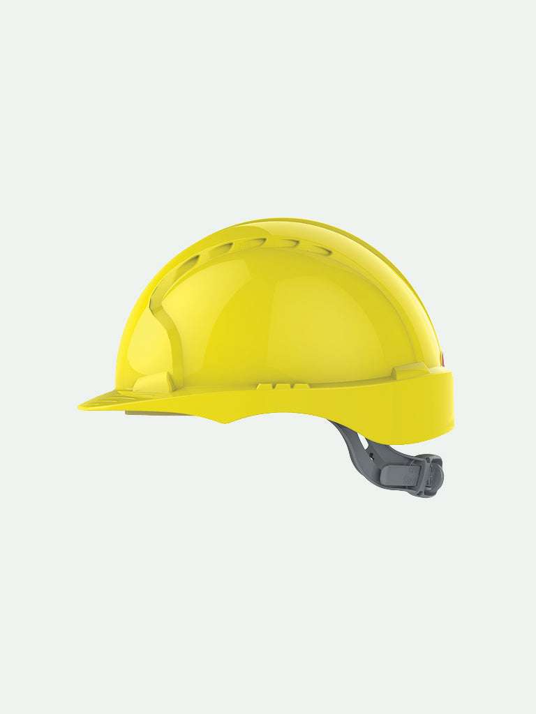 Side view of yellow EVO®3 Safety Helmet with Slip Ratchet