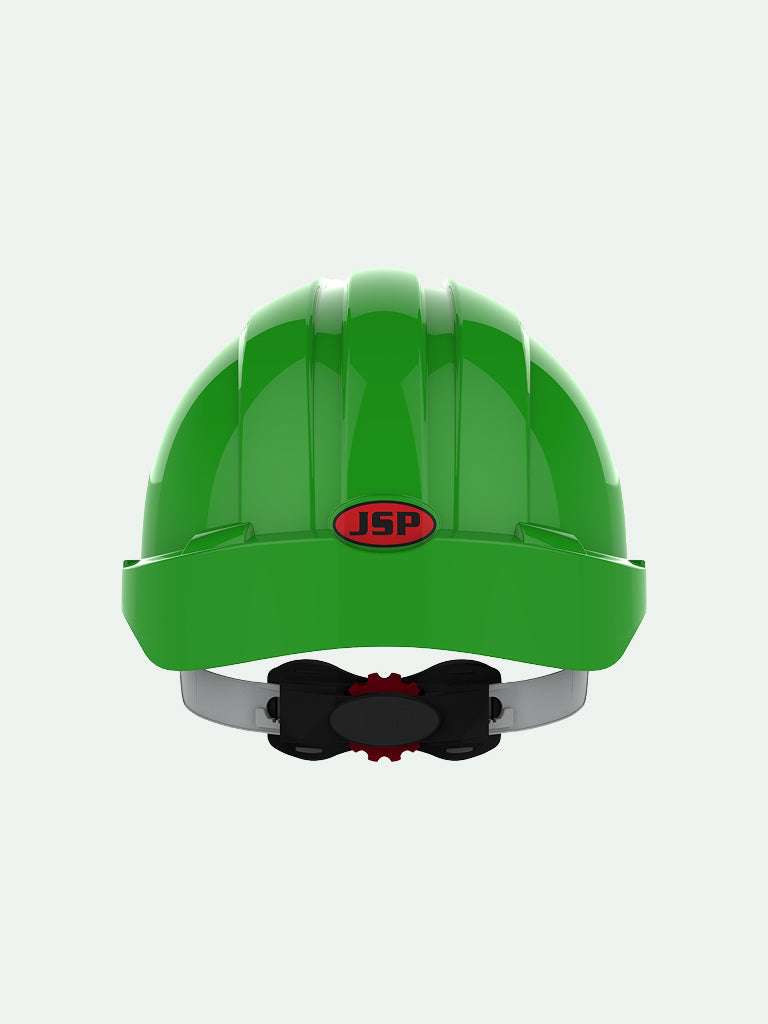 Green EVO®3 safety helmet with wheel ratchet - back view