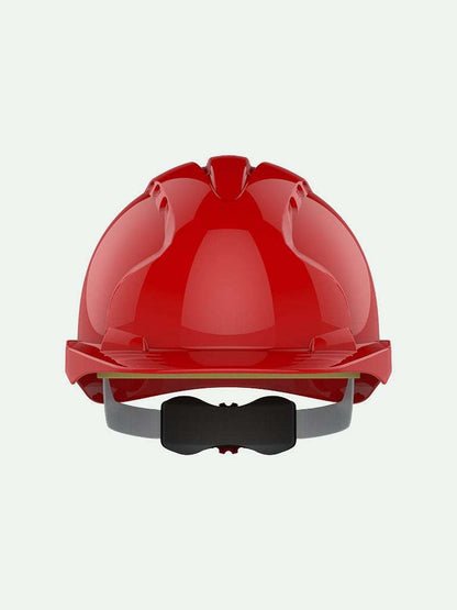 Front view of red EVO®3 Safety Helmet with adjustable strap