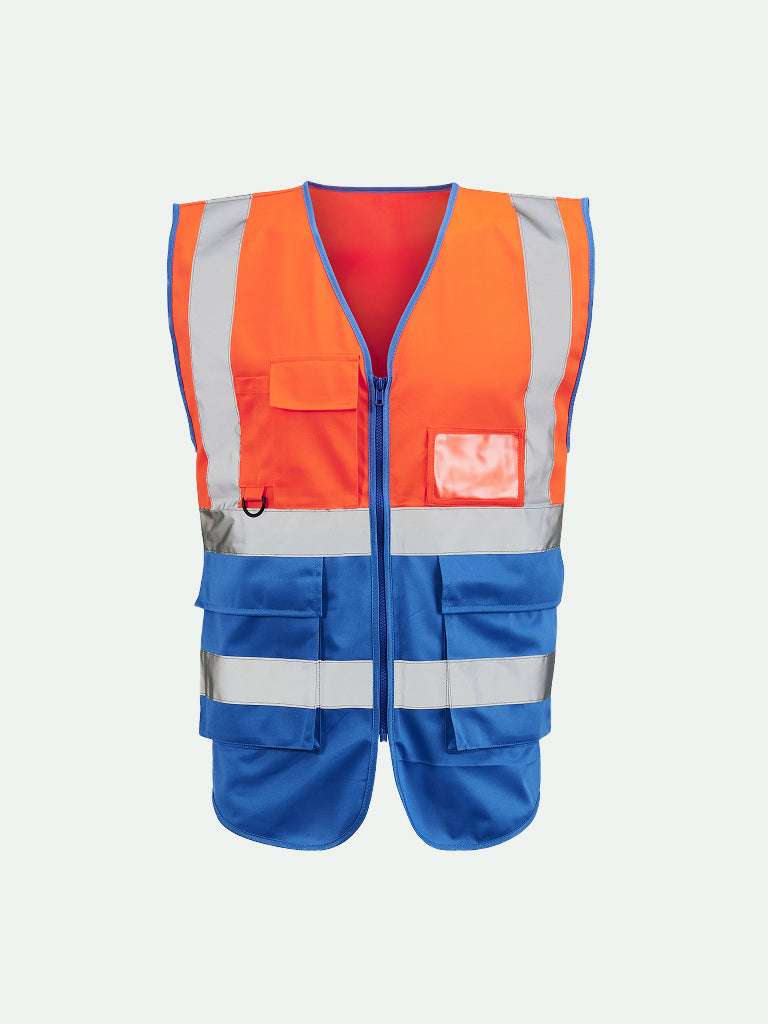 Hi-Vis Orange 2 Tone Executive Vest with blue