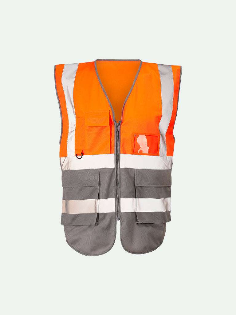 Hi-Vis Orange 2 Tone Executive Vest with grey