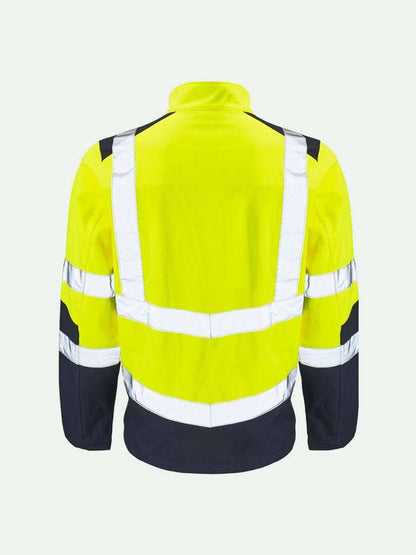 hi-vis two tone softshell jacket in yellow and navy rear view