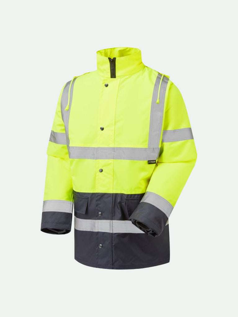 Standard hi-vis traffic parka jacket in two tone yellow and navy
